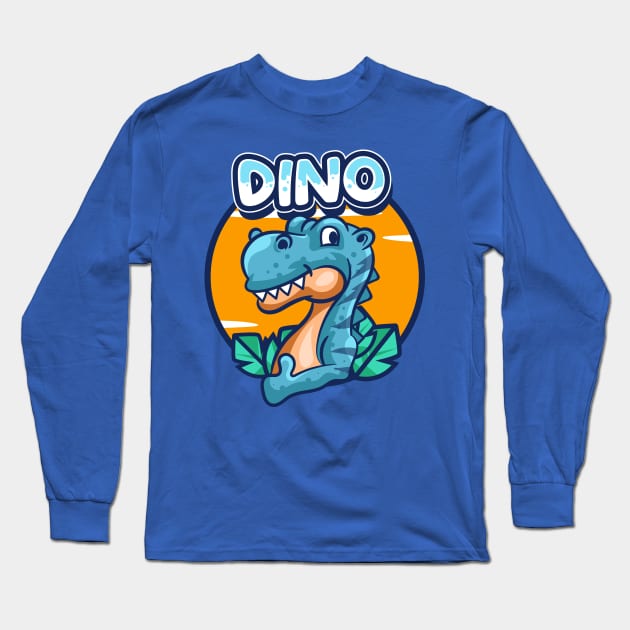 Cute Blue Dino Long Sleeve T-Shirt by Harrisaputra